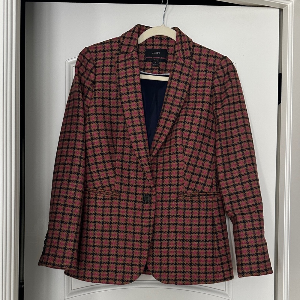 J. Crew Red and Black Checkered 100% wool Blazer